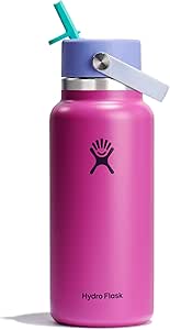 HYDRO FLASK Wide Mouth vacuum insulated stainless steel water bottle with leakproof closeable straw lid for cold water drinks, sports, travel, car and school