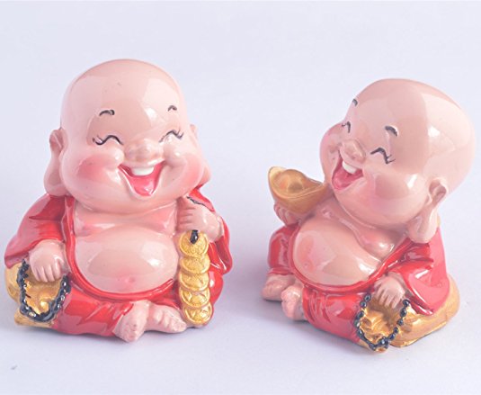 2pcs/pair Laughing Buddha Statue for Happiness, Wealth   Free Red String Bracelet V9017