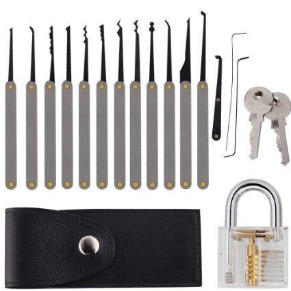 Visible Cutaway Lock Professional Locksmith Skill Training Tool Set by One Planet, Easy To Use Transparent Practice Padlock, With 2 Keys & 12 Crochet Hooks!