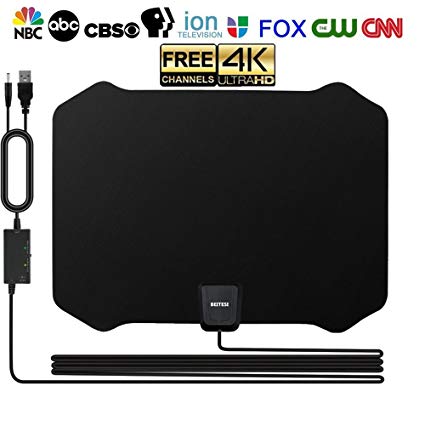 BEITESI HD TV Antenna, Skywire TV Antenna Indoor Amplified 60-80 Mile Range 4K HD VHF UHF Freeview, Digital HDTV Antenna with Powerful Amplifier Signal Booster- Amplified 16ft Coax Cable (Black)