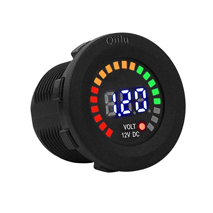 Qiilu 12V DC Digital Voltmeter LED Digital Display,Volt Gauge Tester meter Waterproof for Car Motorcycle Truck Boat Marine Black