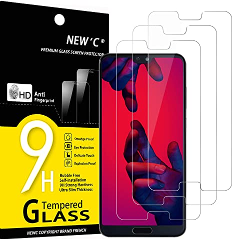 NEW'C 3 Unidades, Protector de Pantalla para Huawei P20 Pro, Antiarañazos, Antihuellas, Sin Burbujas, Dureza 9H, 0.33 mm Ultra Transparente, Vidrio Templado Ultra Resistente