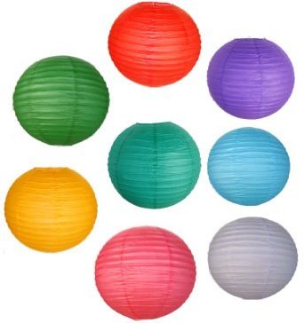 Just Artifacts 8 Assorted (DIFFERENT) Color Chinese/Japanese Paper Lanterns / Lamp 8" Diameter - Just Artifacts Brand