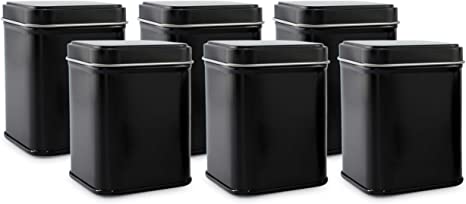 Cornucopia Square Black Metal Tins (6-Pack); for Tea, Gift Boxes, and Storage, 3-Inch Tall, 1-Cup Capacity