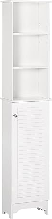 HOMCOM Tall Bathroom Cabinet Storage Cupboard Floor Standing Home Bathroom Furniture w/ 6 Shelves 165H x 34W x 20D cm White