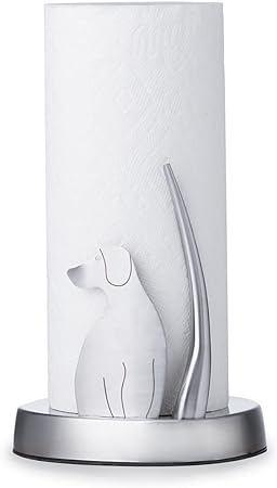 Everyday Solutions Woof Paper Towel Holder - Stainless Steel, Countertop Paper Towel Dispenser - with Tension-Spring for Single Handed Use - Featuring Cute Animal Tail Design - Great for Pet Lovers