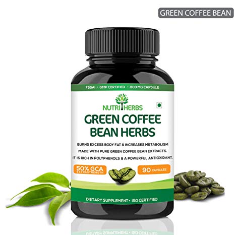 Nutriherbs Green Coffee Bean Herbs Natural Weight Loss Supplement 800Mg (50% Cga) 90 Capsules Pack Of 1