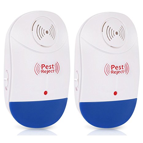 Pest Control Ultrasonic Repellent, Electronic Mice Repeller 2 Pack, Indoor Plug in Rodent Insect Repellent for Fleas Mice Bug Spider Rat Roach Ant Flies, Children & Pet Safe