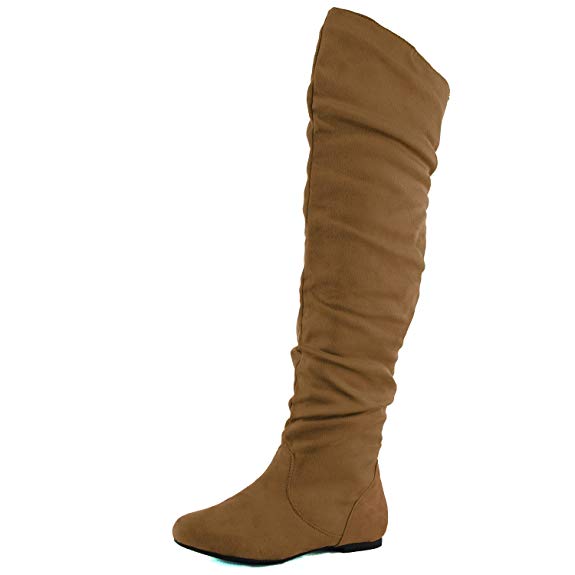 DailyShoes Women's Fashion-Hi Over-the-Knee Thigh High Flat Slouchly Shaft Low Heel Boots
