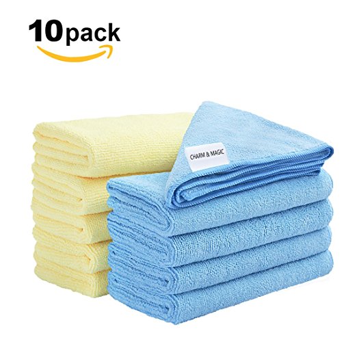 CHARM & MAGIC Large Microfibre Cleaning Cloth Set for Cleaning All Surface Pack of 10 Units(5 Blue   5 Yellow 40 x 40CM)