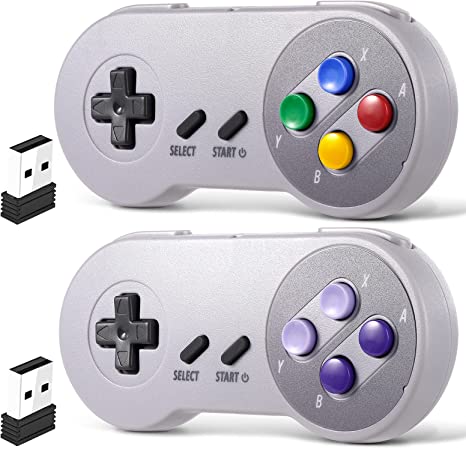 2 Pack 2.4 GHz Wireless USB PC Controller Compatible with SNES Games, iNNEXT Retro SNES PC Controller for Windows PC iOS MAC Linux Raspberry Pi Retropie OpenEmu Emulator (Rechargeable) (Plug & Play)