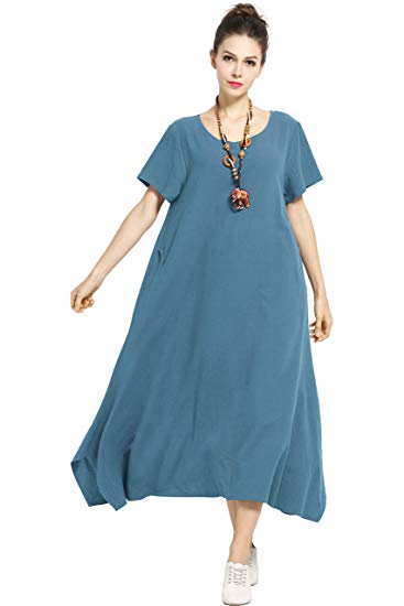 Anysize Linen Cotton Soft Loose Spring Summer Dress Plus Size Clothing F126A