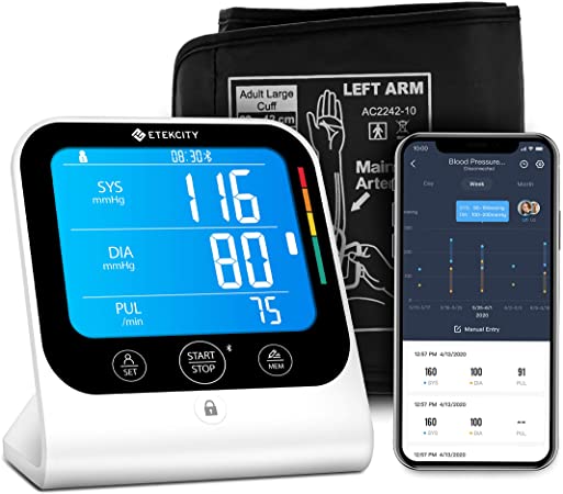 Blood Pressure Monitor, Etekcity Automatic Upper Arm Cuff for Home Use, Bluetooth BP Machine, with Large Vertical Display, Unlimited Memories and Sharing in APP