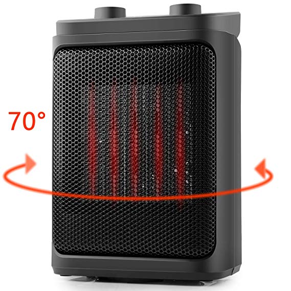 OPOLAR HE05, Portable Electric Indoor Office Bedroom Small Room Ceramic Space Heater with Thermostat, Auto Oscillating, 800/1500 Watts, 7 Inch, Black