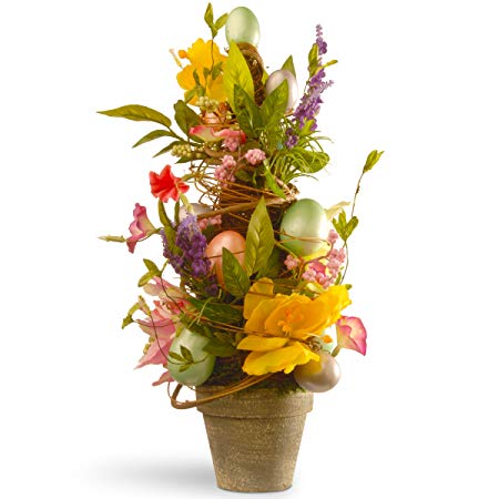 National Tree 20 Inch Easter Pot with Tulips and Pastel Eggs (RAE-TR03013-1)