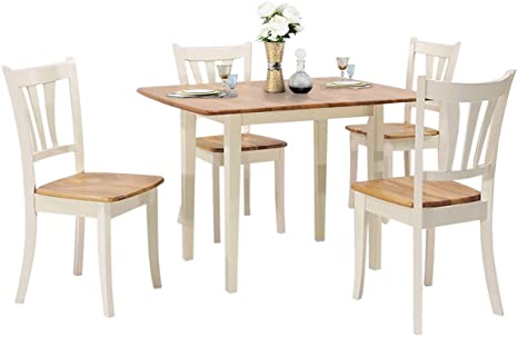 Giantex 5-Piece Dining Table Set, Folding Tabletop, Wood Kitchen Table Set with 4 Chairs, Modern Home Furniture for Family (Natural & Milky White)