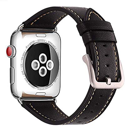 Mkeke Genuine Leather 38mm 40mm Bands Series 3 Series 2 Series 1, Compatible for Apple Watch Band 38mm 40mm, Black