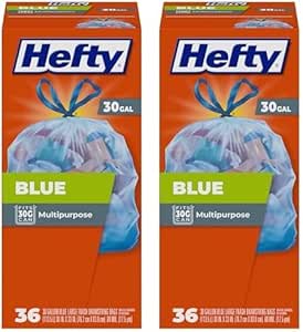 Hefty Recycling Trash Bags, Blue, 30 Gallon, 36 Count (Pack of 2)