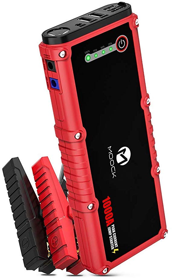 MOOCK 1000A Peak 18000mAh Car Jump Starter(Up to 7.0L Gas or 4.5L Diesel Engine), 12V Auto Battery Booster Portable Power Pack, Built-in LED Flashlight with Jumper Cables Heavy Duty