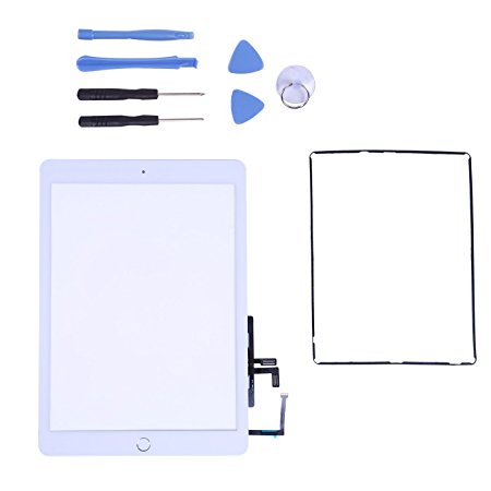 2017 iPad 9.7 Touch Screen Digitizer - Front Glass Replacement with Home Button & Tool Repair Kit (A1822, A1823) - White