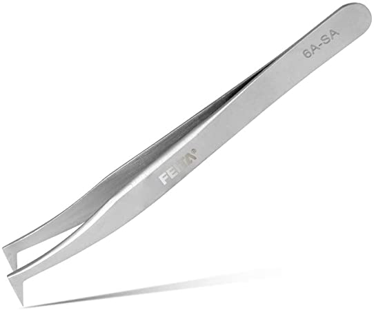 Volume Eyelash Extension Tweezer - FEITA Professional Angled Curved Pointed L-Shaped Precision Tweezers for 3D 4D 6D Lashes Extension - Silver