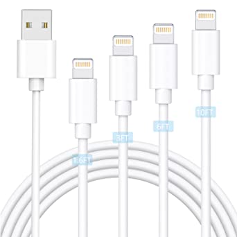 iPhone Charger, Sundix Lightning Cable 4Pack 1.6/3/6/10FT [Apple MFi Certified] iPhone Charger Cables Fast Charging Data Transfer Cords for iPhone 13/12/Pro Max /11/XS/Max/XR/X/8, iPad Pro Air 2