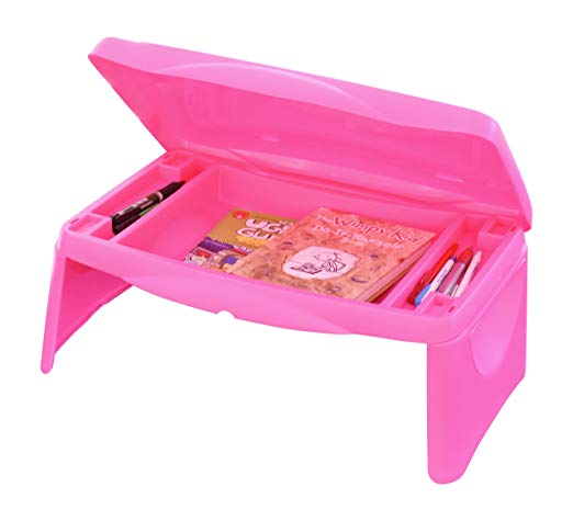 Lap Desk for Kids - Folding Lap Desk with Storage 17x11" - Pink - Durable Lightweight Portable Laptop Computer Children's Desks for Homework or Reading. No Assembly Required.
