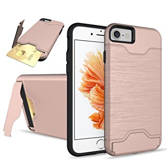 iPhone 7 Case, Teelevo [Card Slot Holder] Dual Layer Advanced Shock Absorption Protective with Card Holder and Kickstand Wallet Case Heavy Duty Bumper for Apple iPhone 7 (2016) - Rose Gold