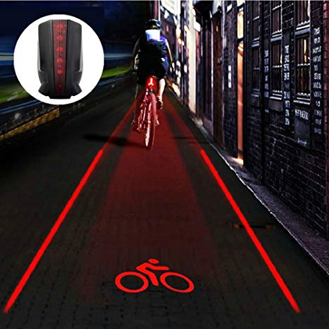Crtch Bike Tail Light Ultra Bright Bicycle Laser Rear Light - Cycling Projector Safety Warning Lamp- Water Resistant- Back Flashlight for Mountain Bike- 2 Laser 5 LEDs