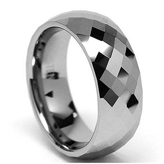 King Will Men's 8MM Multi Faceted Tungsten Carbide Ring Polished Wedding Engagement Band