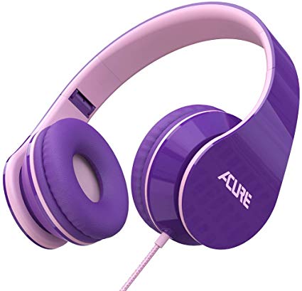 ACURE AC02 Wired Headphones with Lightweight Over Ear Design for Girls Boys Kids, Stereo Foldable Headset Compatible with Laptop Tablet PC Computer (Purple Pink)