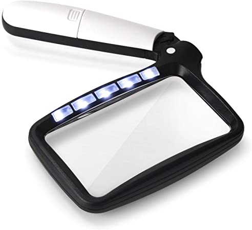 Insten Large Foldable Magnifying Glass for Reading with Dimmable Led Light, Carry Pouch Included