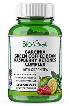 Garcinia Cambogia Premium HCA Weight Loss Blend – 100% Pure Diet Supplement For Men & Women with Raspberry Ketones, Green Coffee Beans & Green Tea Extract by Bio Naturals – 60 Veggie Capsules