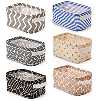 EZOWare 6 Pcs Foldable Storage Bins Baskets, Collapsible Fabric Shelf Organizer with Handles for Bathroom Makeup Nursery Kids Toddlers Home and Office - Multi, 10 x 6.5 x 5 inch