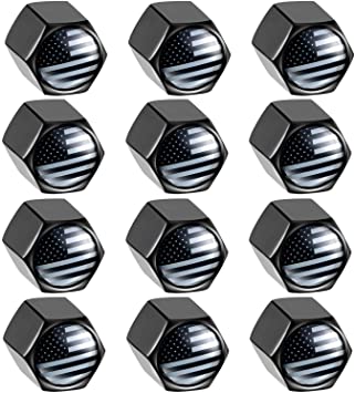 American Flag Valve Stem Cap USA Flag Black Stem Cover Aluminum with Rubber Ring Tire Wheel Rim Dust Cover for Cars, Trucks, Bikes, Motorcycles, Bicycles (12 Packs)