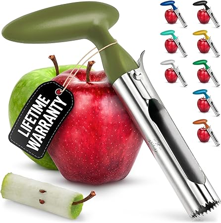 Zulay Kitchen Premium Apple Corer Tool - Ultra Sharp, Stainless Steel, Serrated Blades for Easy Coring - Easy to Use & Clean, Durable Apple Corer Remover for Baking Apples & More - Olive Green