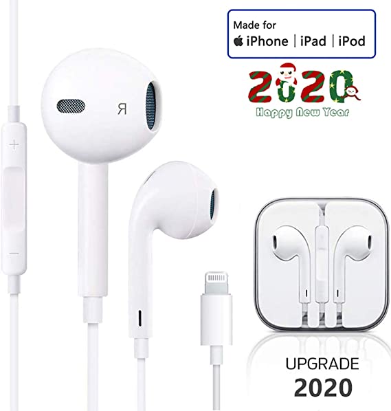 Lighting Earphones For iPhone Earbuds in-Ear Wired Headphone Headest Privode Mic and Volume Control Compatible With iPhone 11/11Pro/Max/XS/Max/XR/X/8/Plus/7 For iOS 10/11/12 (White)
