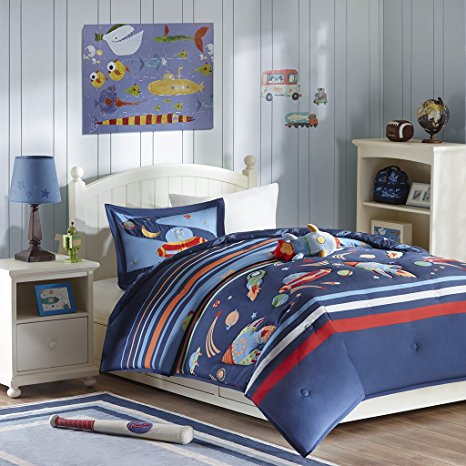 Mizone Kids Space Cadet 3 Piece Comforter Set, Blue, Twin