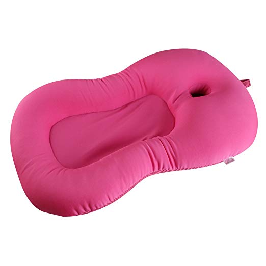 Baby Bath Mat, KAKIBLIN Bath Sponge Baby Cushion Soft Anti-Slip Bath Seat 0-6 Month Infant Bath Pillow, Pink