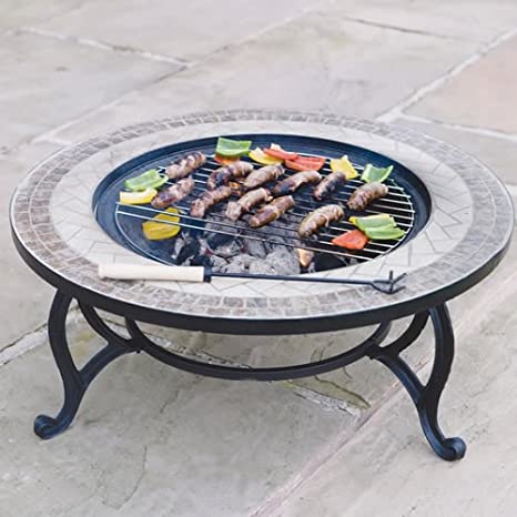 True Gardens Beacon Star combined Fire Pit 76cm and Coffee Table includes Fire Bowl, BBQ Grid, Spark Guard, Poker and Weather Cover