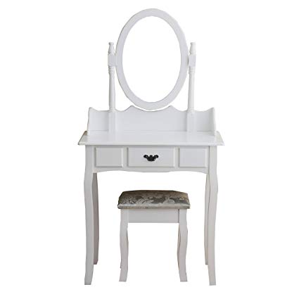 Cherry Tree Furniture Dressing Table Makeup Dresser Set with Cushioned Stool & Oval Mirror