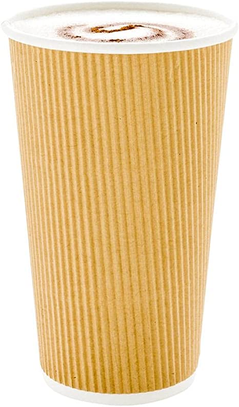 8 Ounce Paper Coffee Cups, 25 Ripple Disposable Paper Cups - Leakproof, Recyclable, Kraft Paper Hot Cups, Insulated, Matching Lids Sold Separately - Restaurantware