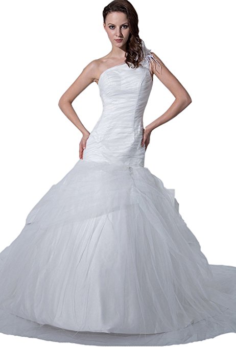 Angel Formal Dresses Satin One Shoulder Sweep Mermaid Wedding Dresses