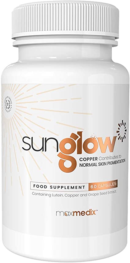 Sunglow - High Strength Tanning Accelerator Tablets for Natural Looking Tan, Boost Your Sun Tan Without Spray Or Cream, Vitamins Enriched Supplement, Skin Moisturiser Vitamin E - 60 Pills - MaxMedix