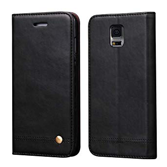 Galaxy S5 Case,RUIHUI Classic Leather Wallet Book Style Folding Flip Protective Shock Resistant Case Cover with Card Slots,Kickstand Magnetic Closure for Samsung Galaxy S5 (Black)