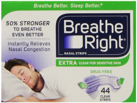 Breathe Right Nasal Strips, Extra Clear for Sensitive Skin, 44 Clear Strips