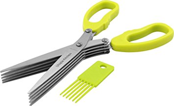 Herb Scissors - 5 Extremely Sharp Stainless Steel Blades - Multipurpose Use Kitchen & Garden Herbs Shear - Cleaning Comb - Anti-Slip Handle - By Utopia Kitchen