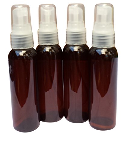 2 oz Plastic Bottles Amber Cosmo Round w/ Fine Mist Sprayer Leak Proof Caps Travel Carry-on Approved size 2oz 60 ml