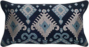 Rizzy Home TRS029 Embroidery Detailing Satin Backing Fabric Decorative Pillow, 11 by 21-Inch, Navy