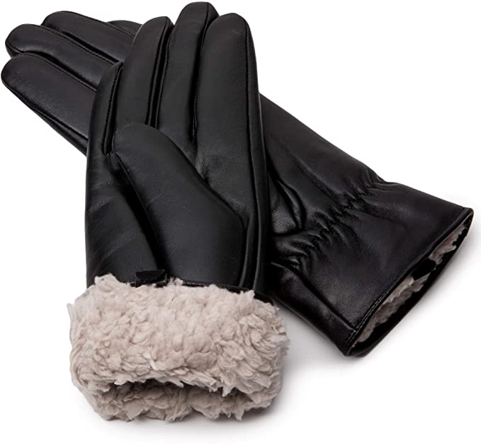 Tochuty Womens Leather Winter Gloves Genuine Sheepskin Full-Hand Touchscreen Texting Warm Cashmere Lined